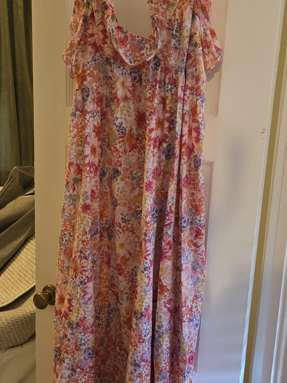 H&M 100% Cotton Floral Ruffle Maxi Dress Size Medium